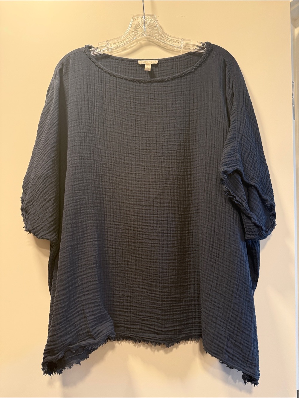 Eileen Fisher 2X Navy Blue Double Gauze Top
